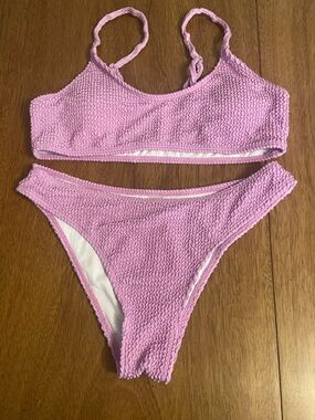 SHEIN Pink Textured Bikini Two-Piece medium